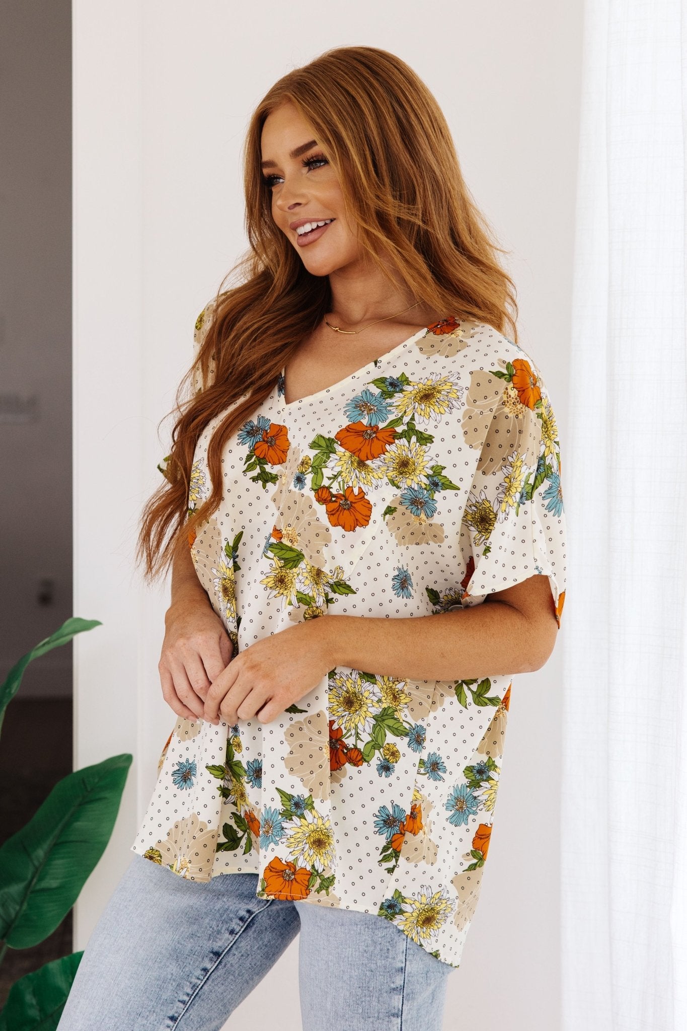 Good Morning Floral V - Neck Blouse (Online Exclusive) - Uptown Boutique Ramona