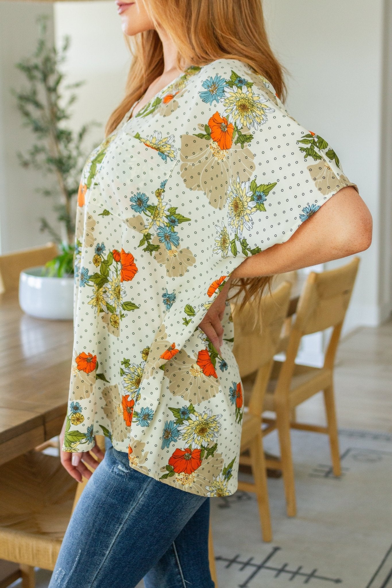 Good Morning Floral V - Neck Blouse (Online Exclusive) - Uptown Boutique Ramona