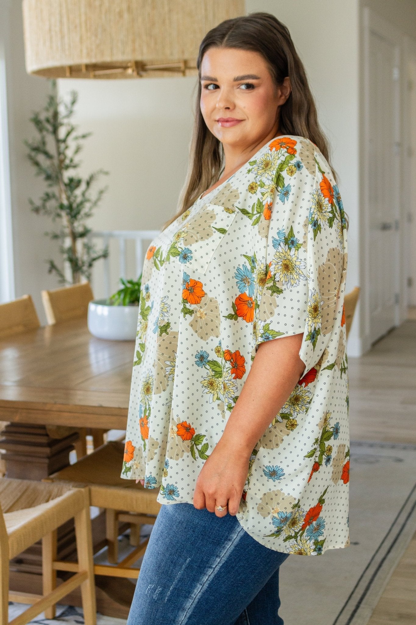 Good Morning Floral V - Neck Blouse (Online Exclusive) - Uptown Boutique Ramona