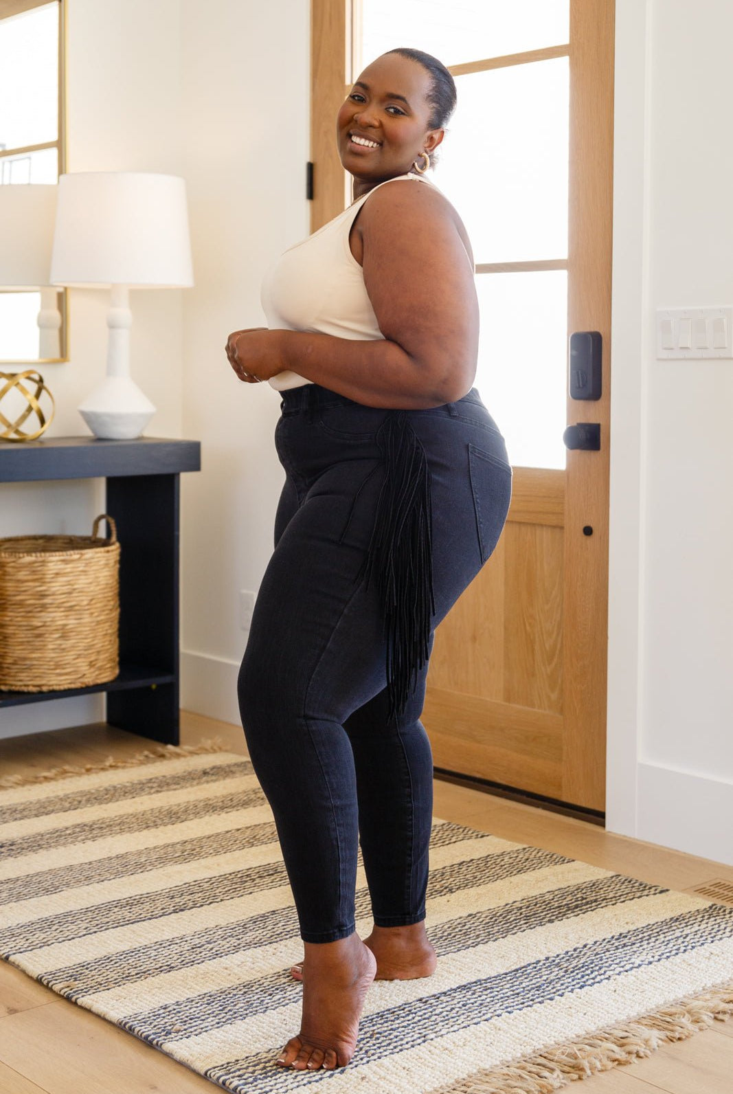 Hilary Side Fringe Skinny Jegging In Black (Online Exclusive) - Uptown Boutique Ramona