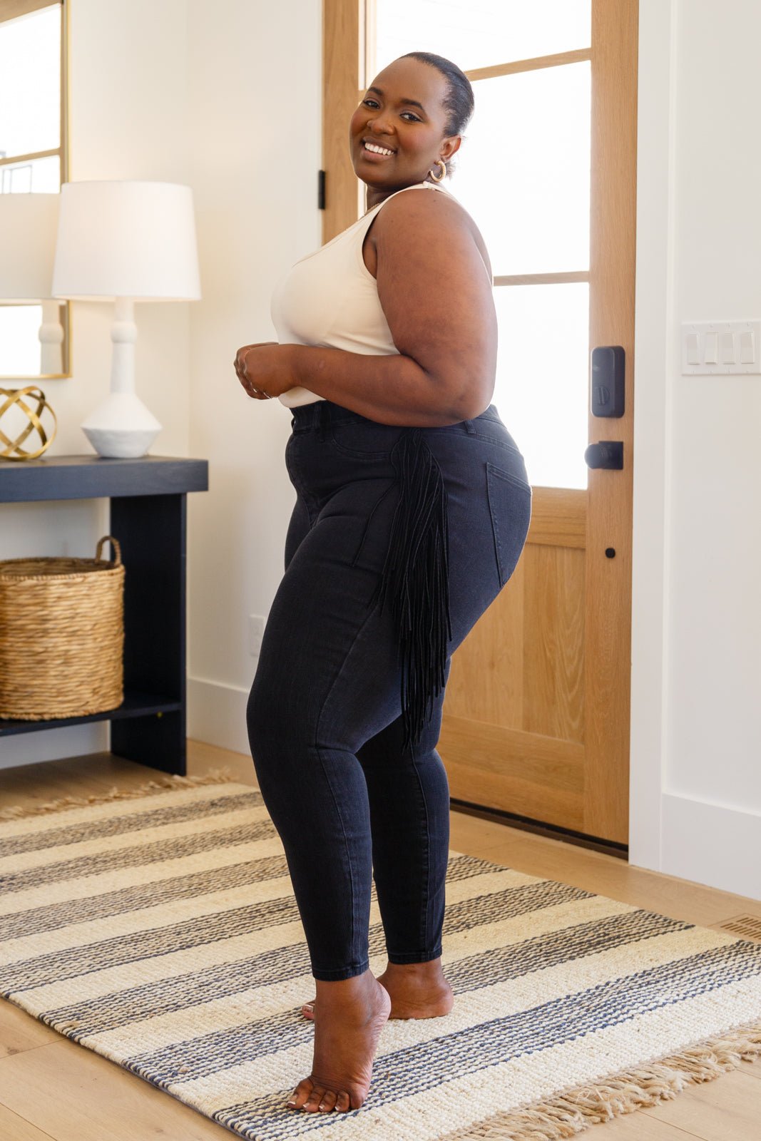 Hilary Side Fringe Skinny Jegging In Black (Online Exclusive) - Uptown Boutique Ramona