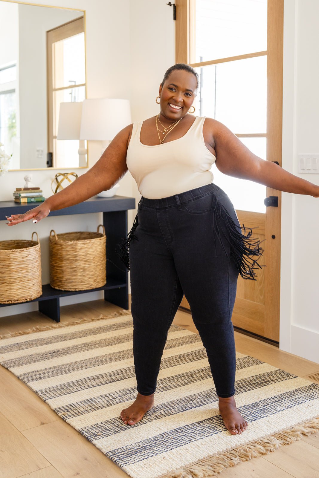 Hilary Side Fringe Skinny Jegging In Black (Online Exclusive) - Uptown Boutique Ramona