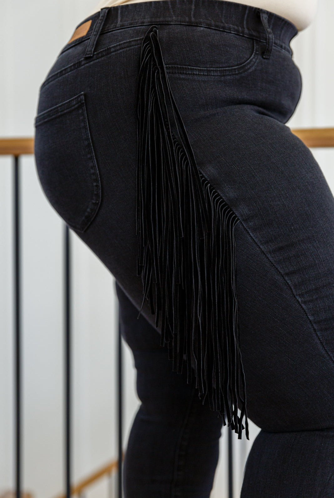 Hilary Side Fringe Skinny Jegging In Black (Online Exclusive) - Uptown Boutique Ramona