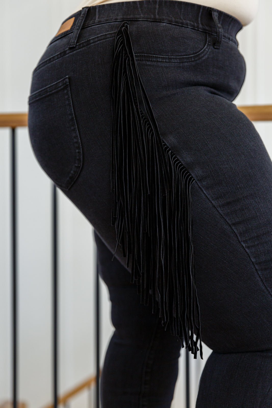 Hilary Side Fringe Skinny Jegging In Black (Online Exclusive) - Uptown Boutique Ramona