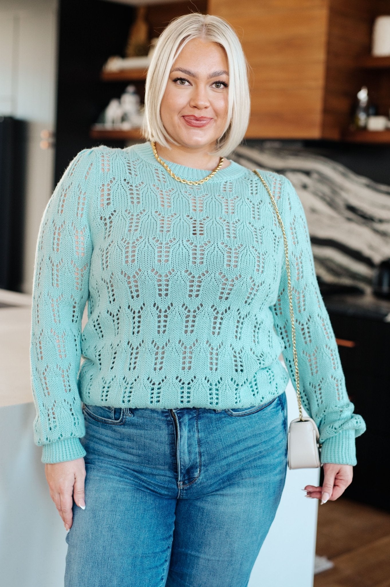 Hole In One Sheer Pointelle Knit Sweater (Online Exclusive) - Uptown Boutique Ramona