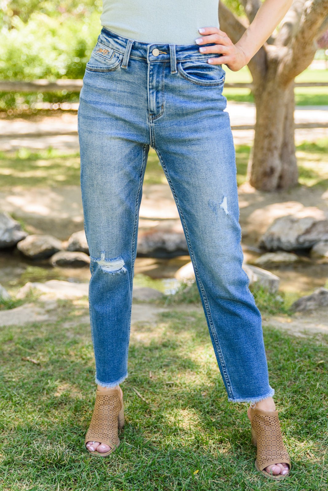 Howdy Embroidery Boyfriend Jeans (Online Exclusive) - Uptown Boutique Ramona