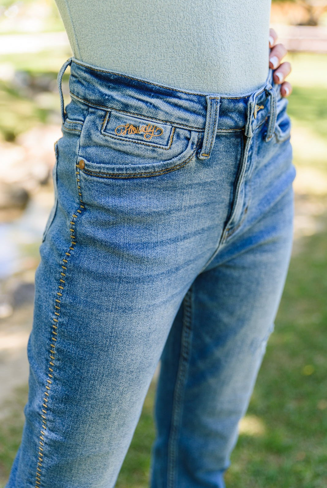 Howdy Embroidery Boyfriend Jeans (Online Exclusive) - Uptown Boutique Ramona