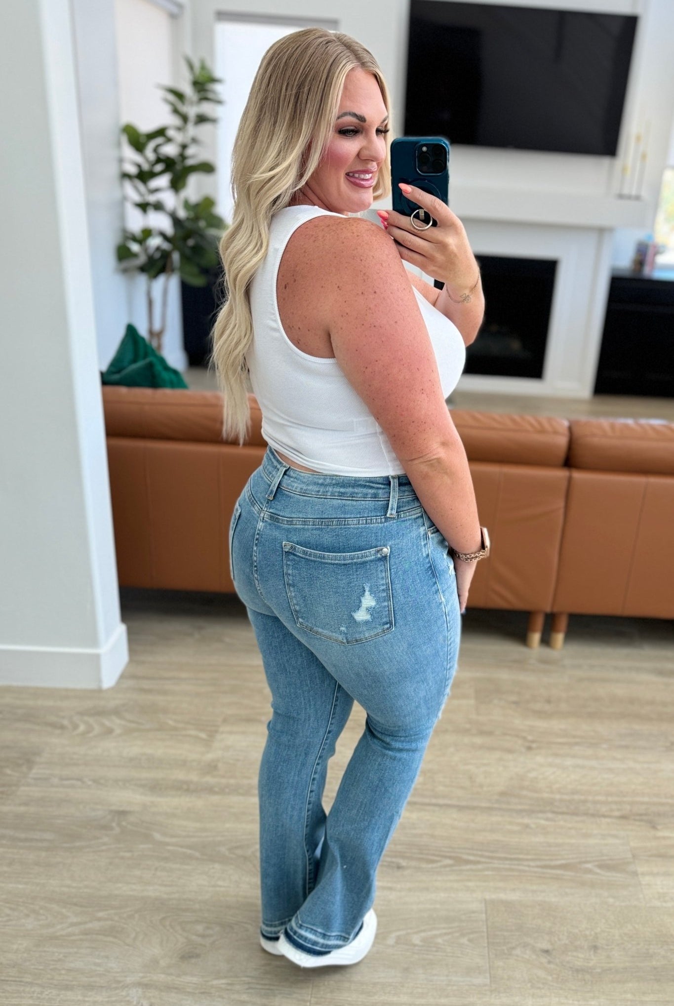 Isla Mid Rise Distressed Released Hem Bootcut Jeans (Online Exclusive) - Uptown Boutique Ramona