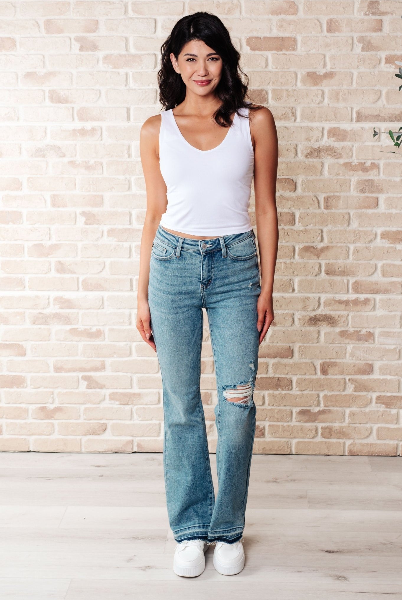 Isla Mid Rise Distressed Released Hem Bootcut Jeans (Online Exclusive) - Uptown Boutique Ramona