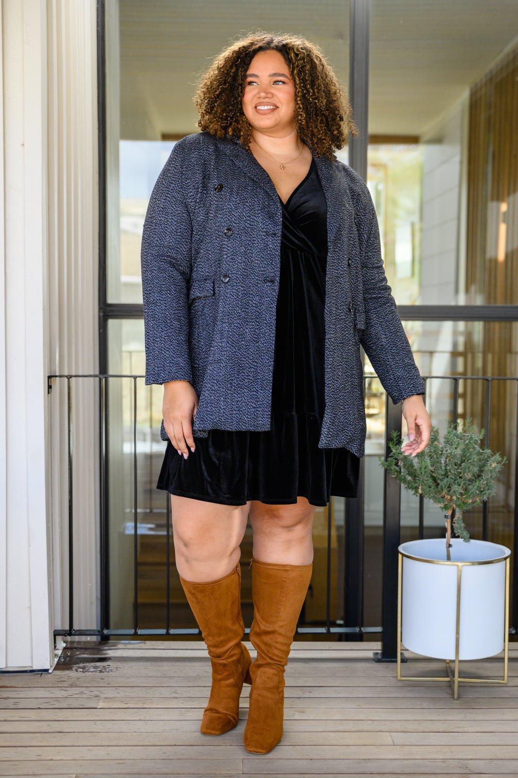 Jentsyn Velvet V - Neck Dress in Black (Online Exclusive) - Uptown Boutique Ramona