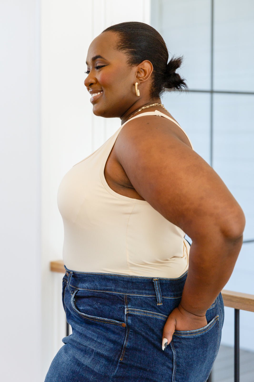 Keep Me Around Bodysuit in Beige (Online Exclusive) - Uptown Boutique Ramona