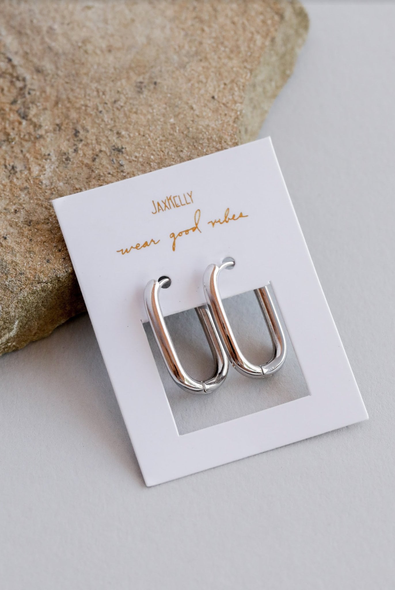 Large Rectangle Silver Hoop Earring - Uptown Boutique Ramona