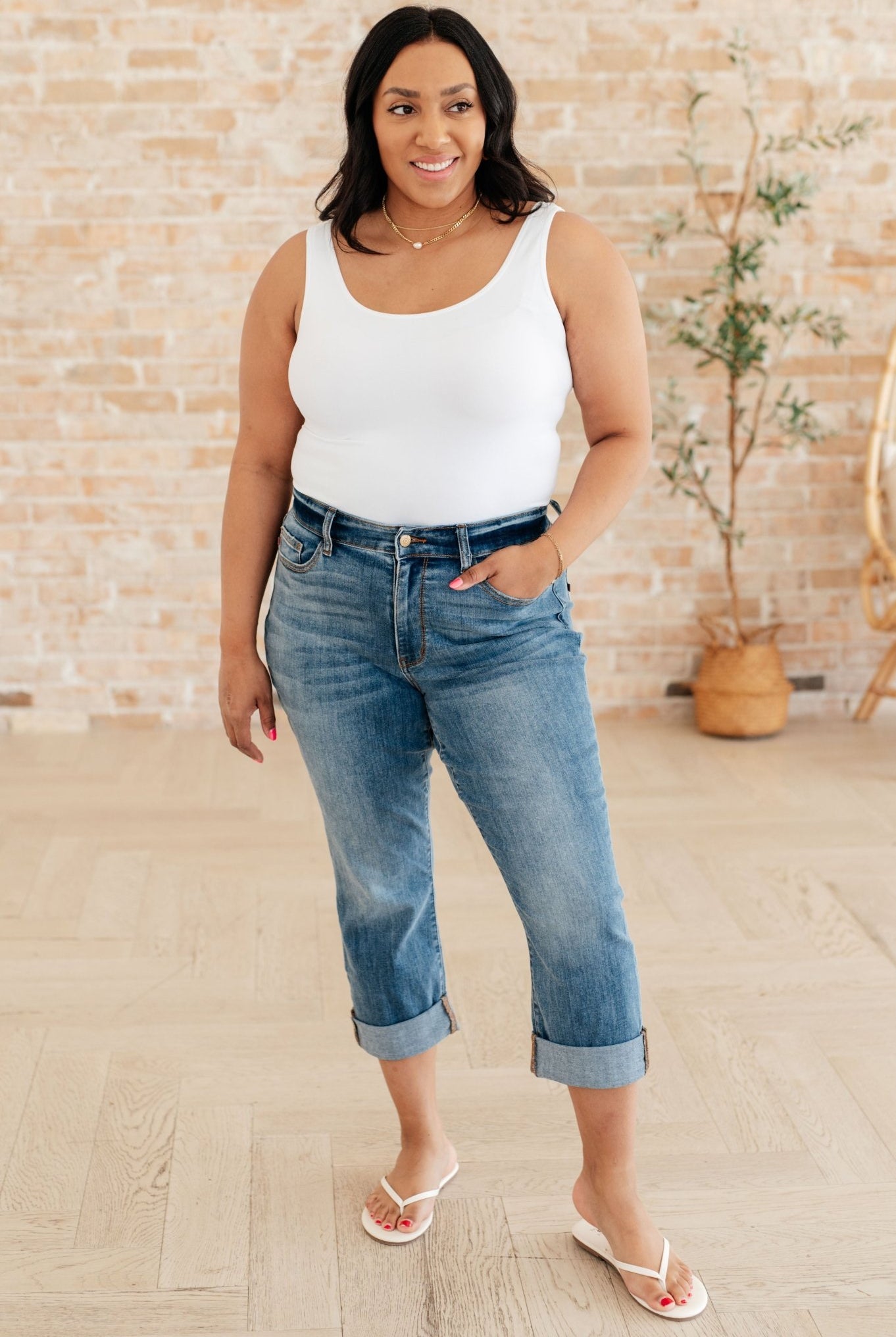 Laura Mid Rise Cuffed Skinny Capri Jeans (Online Exclusive) - Uptown Boutique Ramona