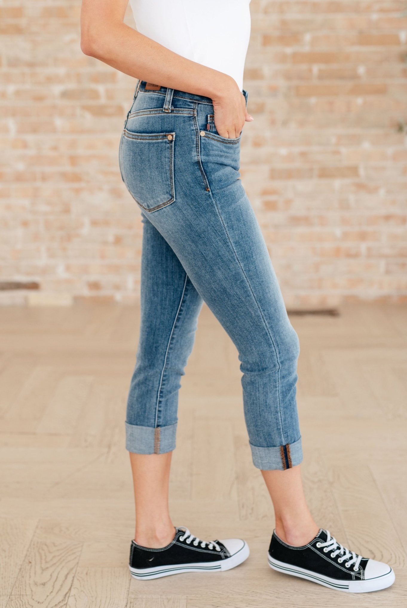 Laura Mid Rise Cuffed Skinny Capri Jeans (Online Exclusive) - Uptown Boutique Ramona