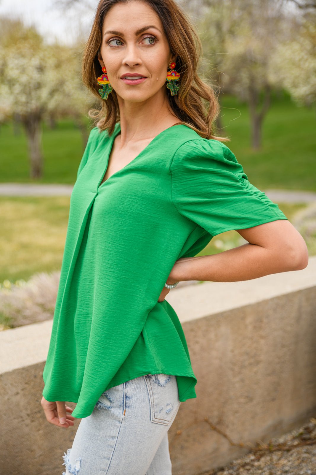 Let's Meet Up Green Blouse (Online Exclusive) - Uptown Boutique Ramona