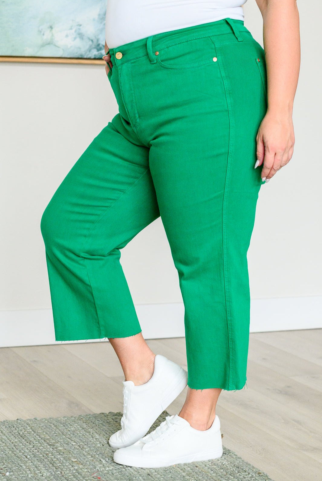 Lisa High Rise Control Top Wide Leg Crop Jeans in Kelly Green (Online Exclusive) - Uptown Boutique Ramona