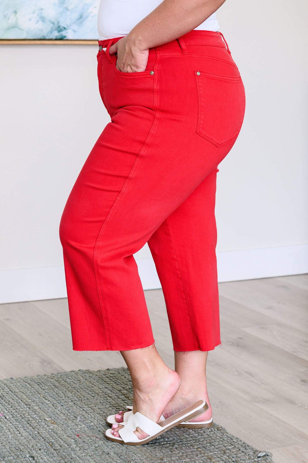 Lisa High Rise Control Top Wide Leg Crop Jeans in Red (Online Exclusive) - Uptown Boutique Ramona