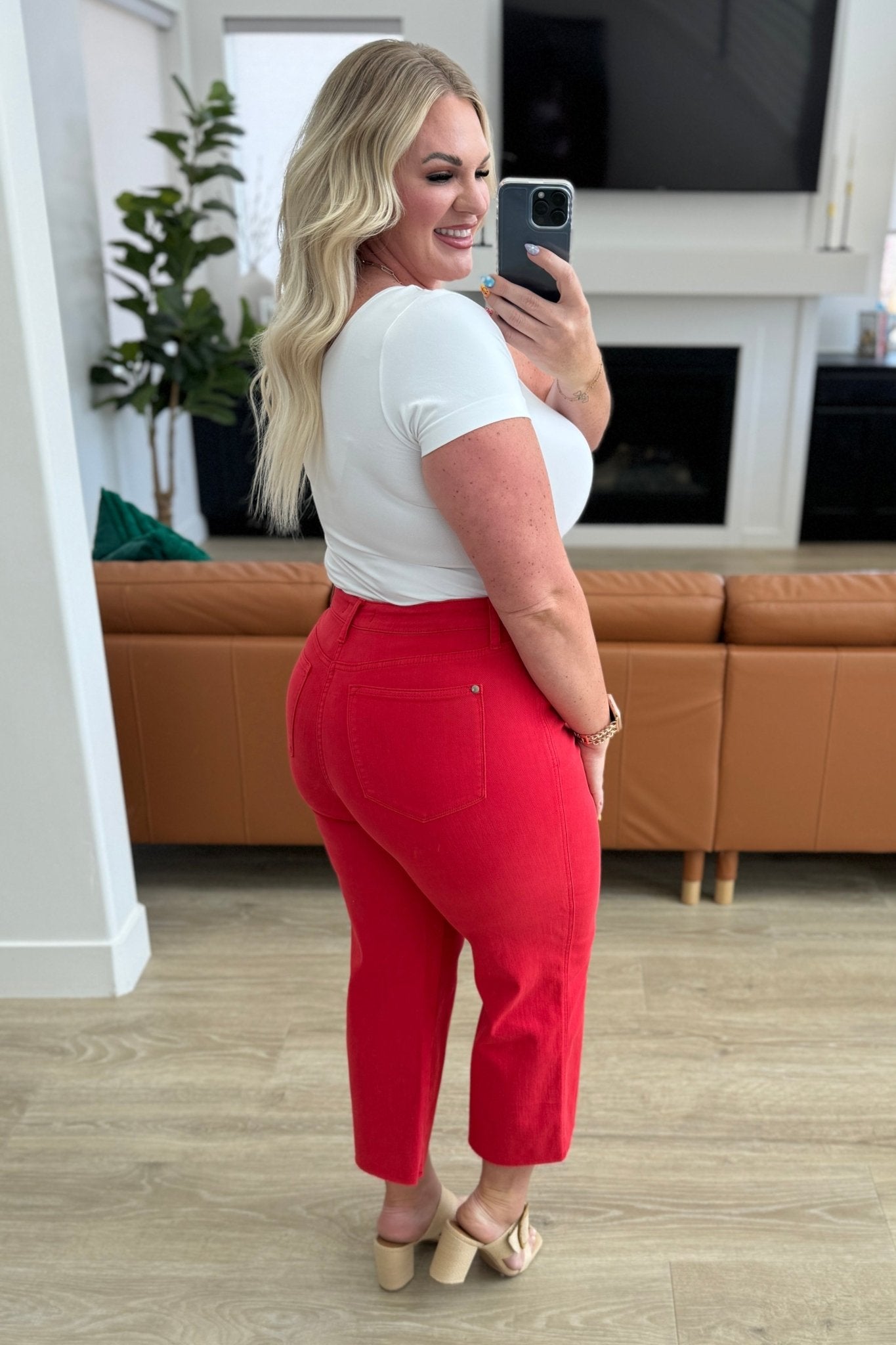 Lisa High Rise Control Top Wide Leg Crop Jeans in Red (Online Exclusive) - Uptown Boutique Ramona