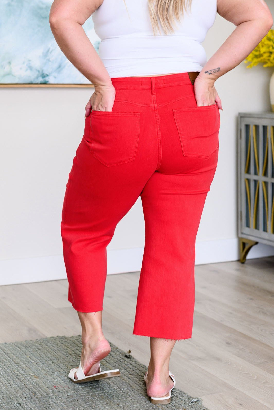 Lisa High Rise Control Top Wide Leg Crop Jeans in Red (Online Exclusive) - Uptown Boutique Ramona
