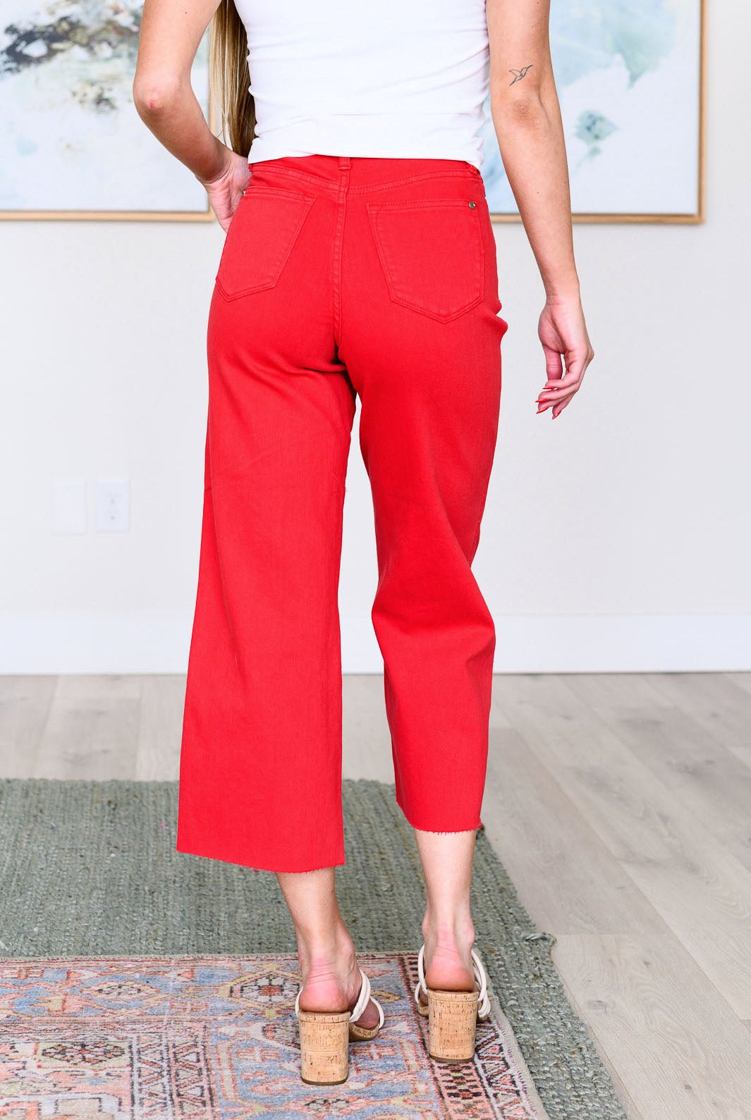 Lisa High Rise Control Top Wide Leg Crop Jeans in Red (Online Exclusive) - Uptown Boutique Ramona