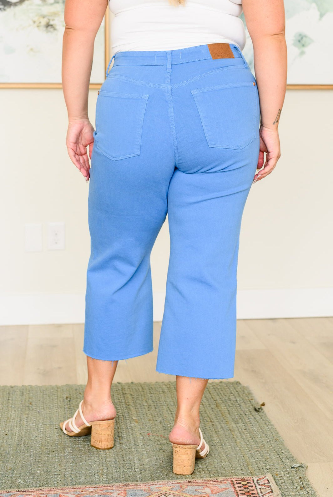 Lisa High Rise Control Top Wide Leg Crop Jeans in Sky Blue (Online Exclusive) - Uptown Boutique Ramona