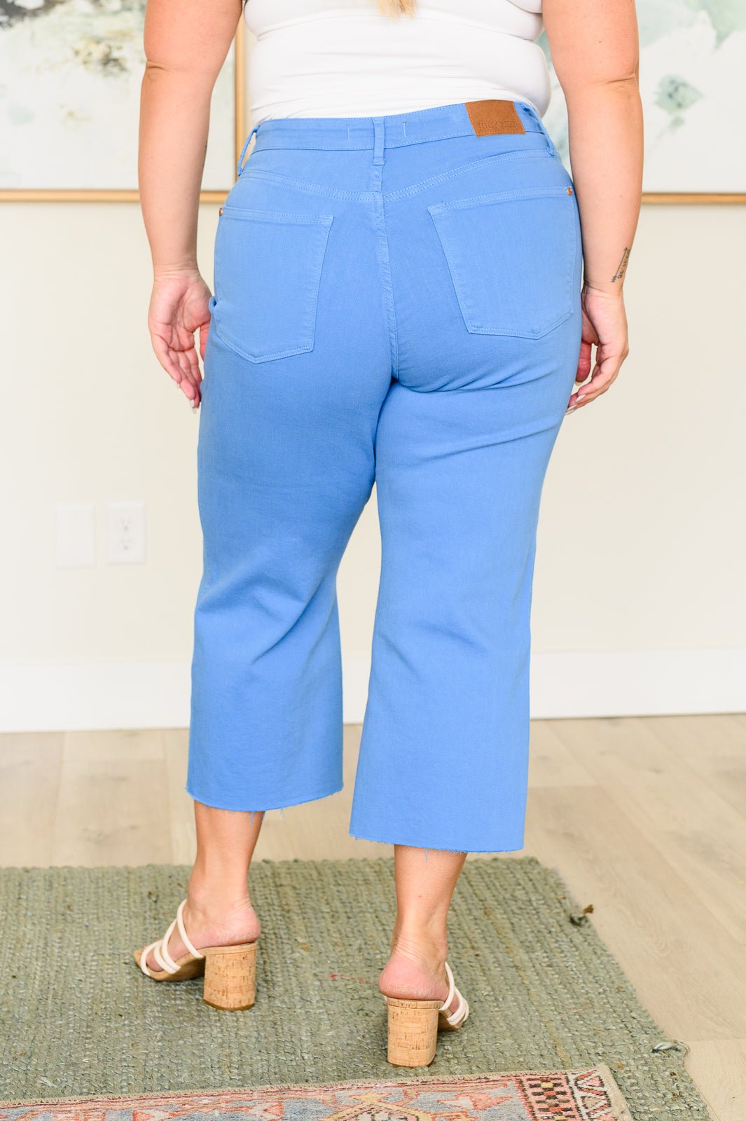Lisa High Rise Control Top Wide Leg Crop Jeans in Sky Blue (Online Exclusive) - Uptown Boutique Ramona