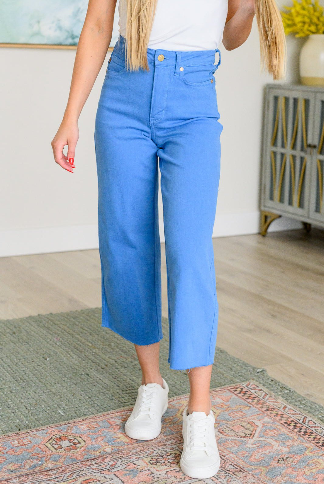 Lisa High Rise Control Top Wide Leg Crop Jeans in Sky Blue (Online Exclusive) - Uptown Boutique Ramona