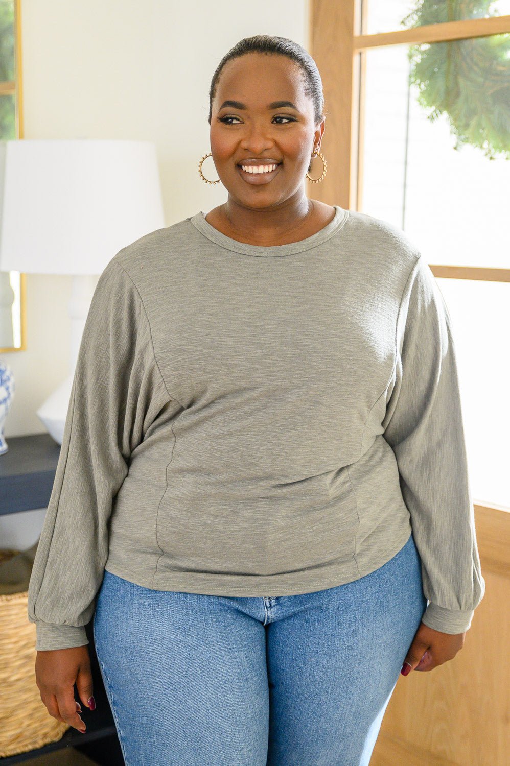 Long Sleeve Solid Knit Open Back Top In Olive (Online Exclusive) - Uptown Boutique Ramona