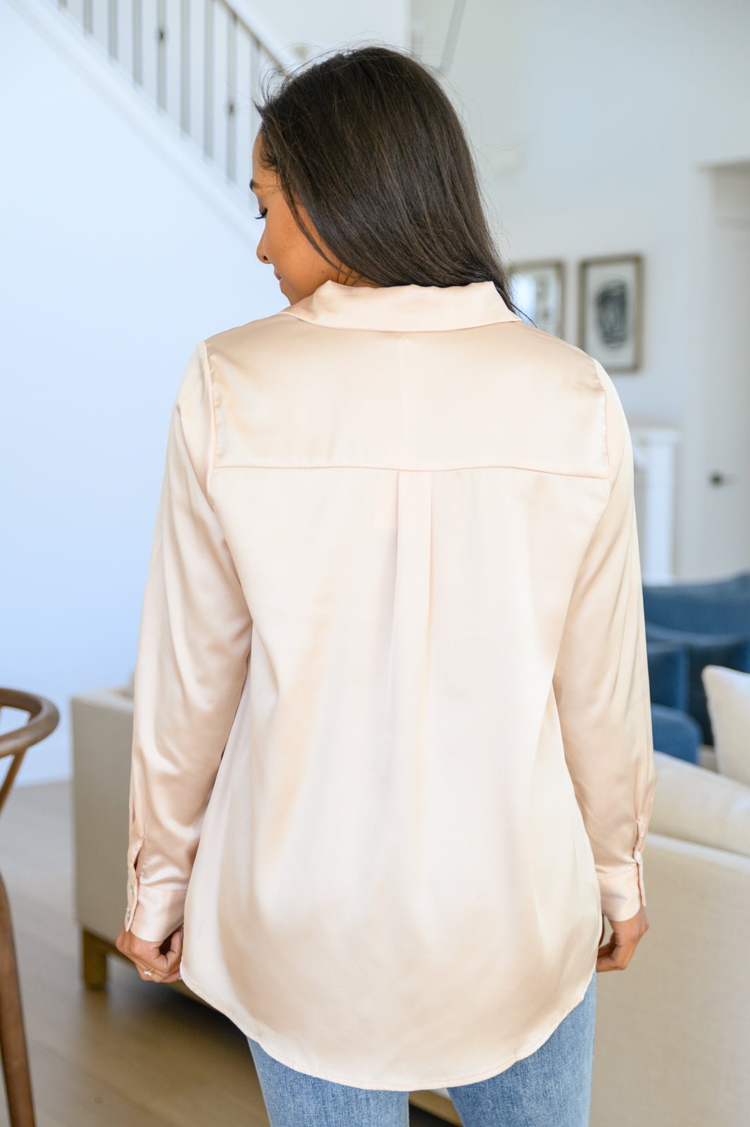 Loved For Years Satin Button Up In Beige (Online Exclusive) - Uptown Boutique Ramona
