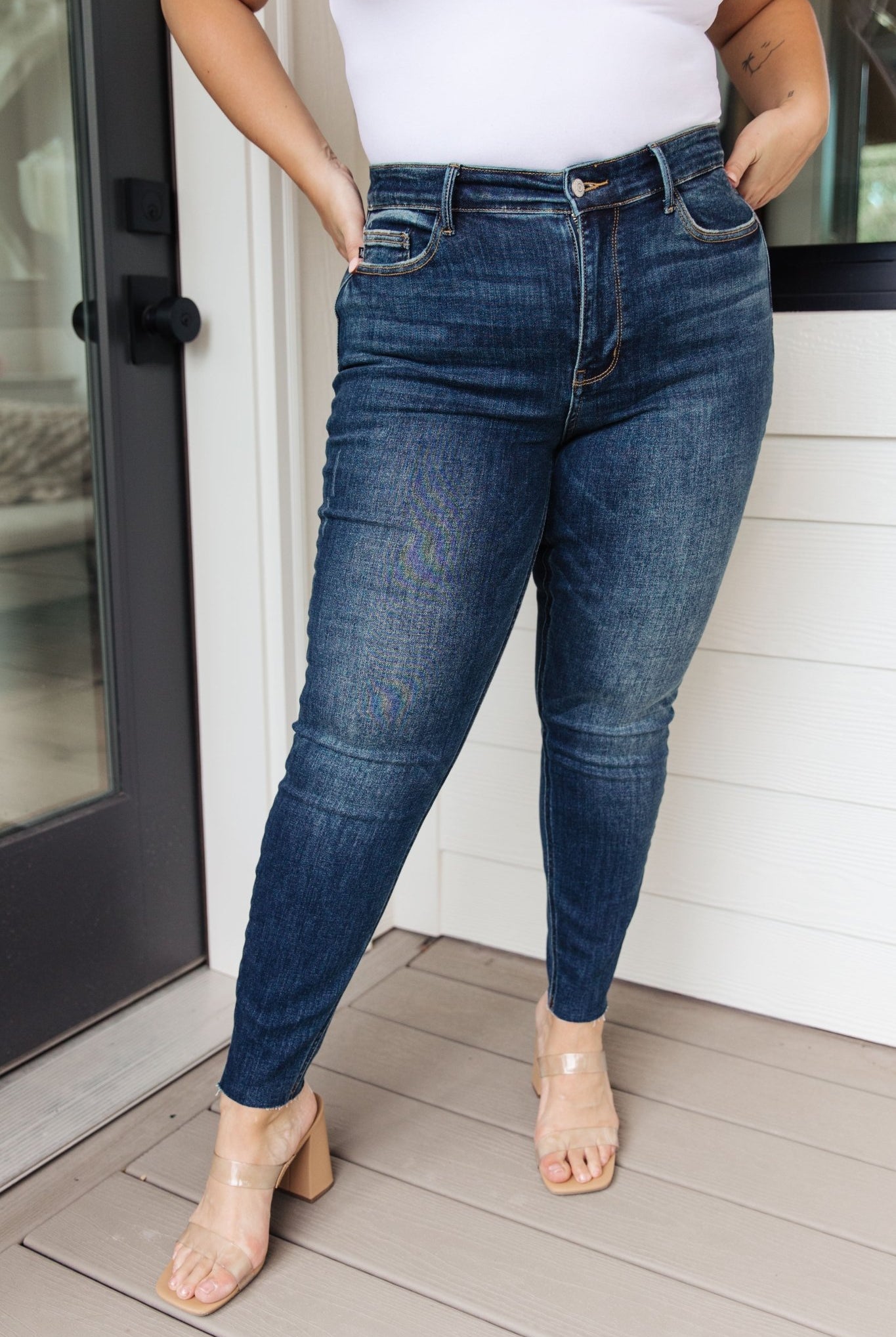Lydia Mid Rise Vintage Raw Hem Skinny Jeans (Online Exclusive) - Uptown Boutique Ramona