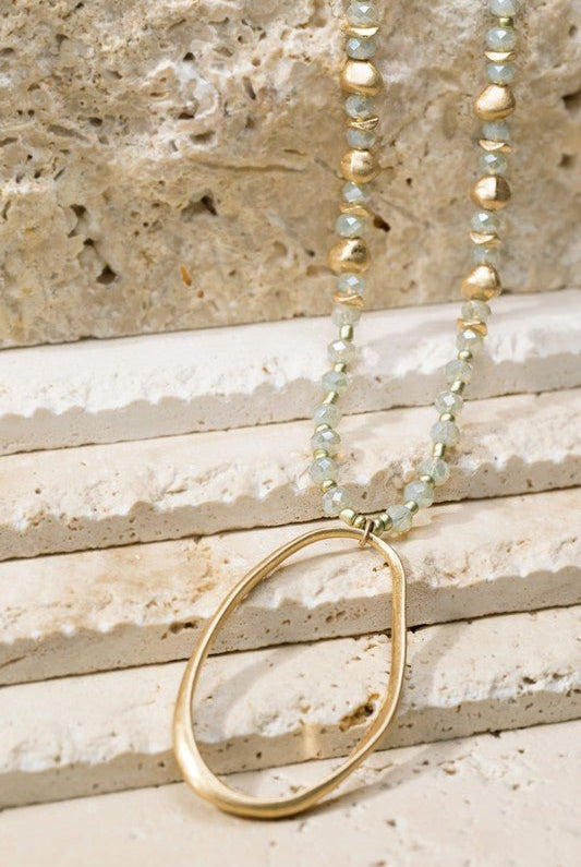 Metal Oval and Glass Bead Necklace - Uptown Boutique Ramona
