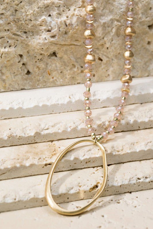 Metal Oval and Glass Bead Necklace - Uptown Boutique Ramona