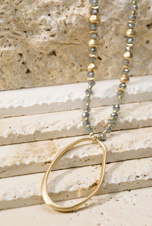 Metal Oval and Glass Bead Necklace - Uptown Boutique Ramona