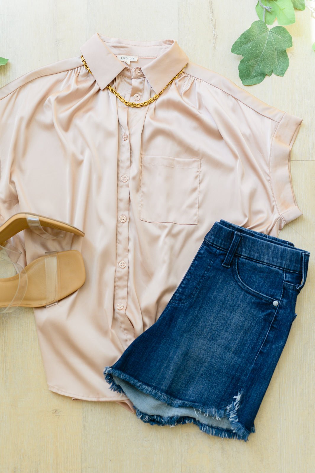Never Have I Ever Button Down Blouse in Champagne (Online Exclusive) - Uptown Boutique Ramona