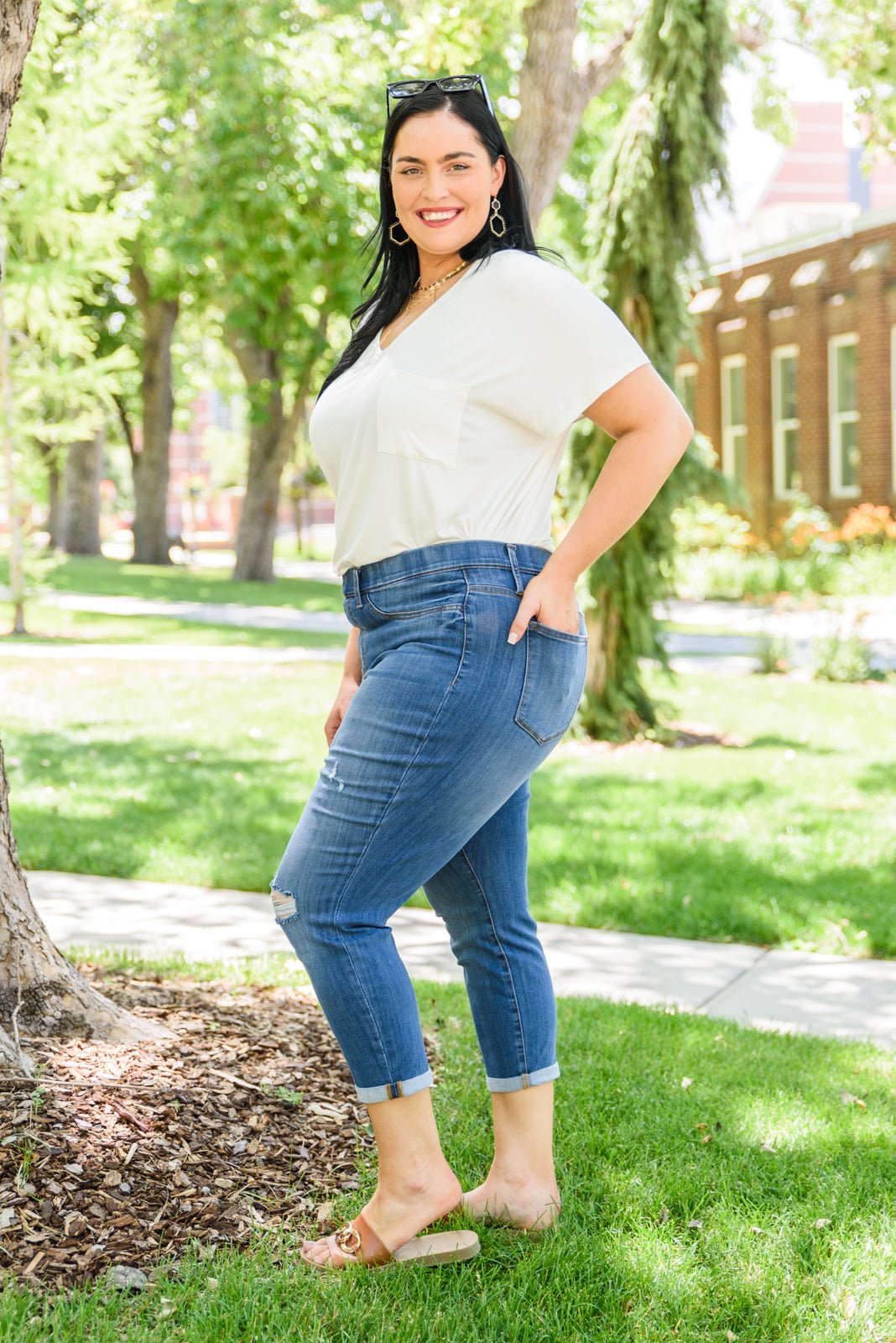 Nikki Mid - Rise Destroyed Boyfriend Jeggings (Online Exclusive) - Uptown Boutique Ramona