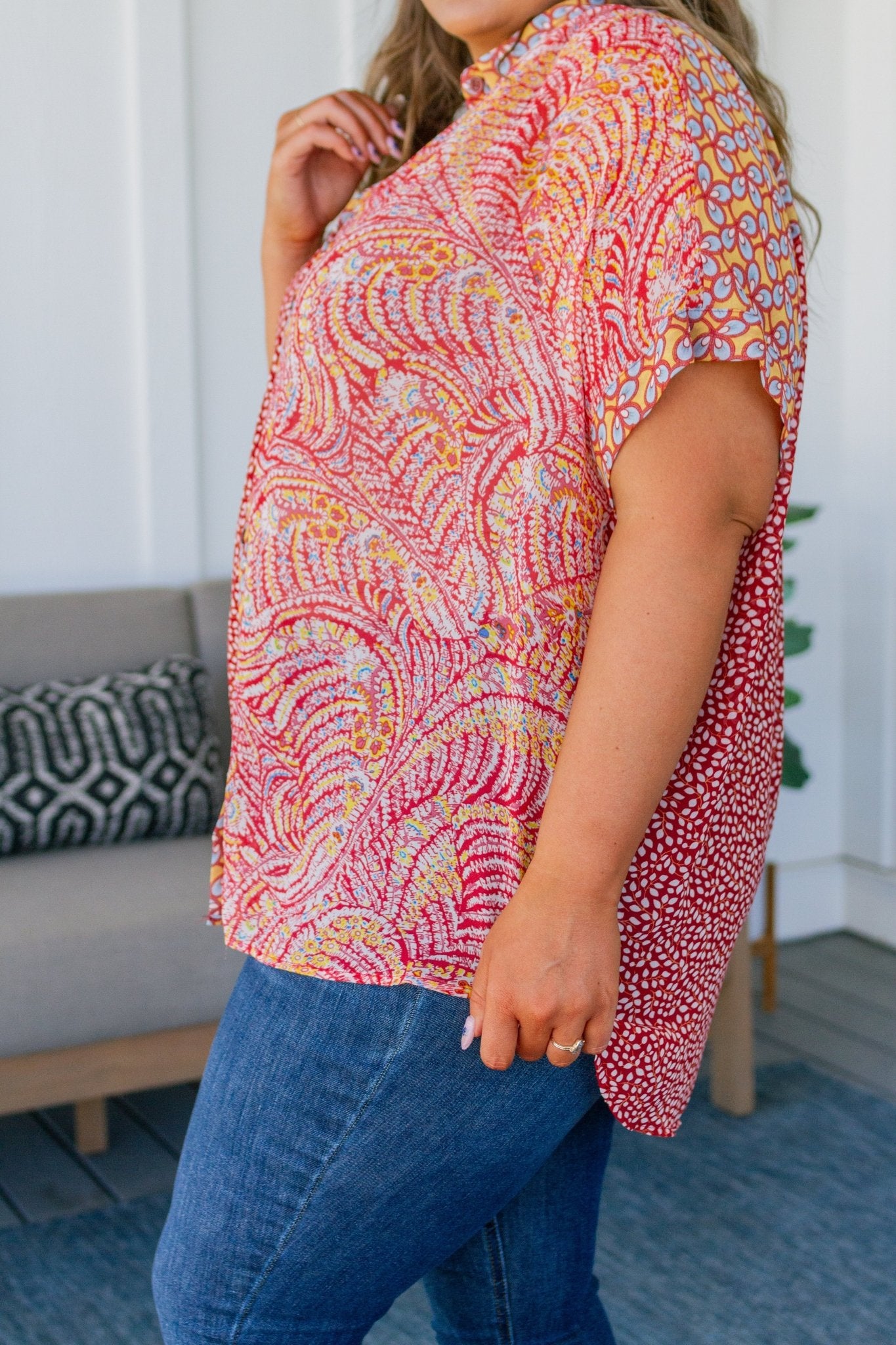 No Competition Mixed Print Button Down (Online Exclusive) - Uptown Boutique Ramona