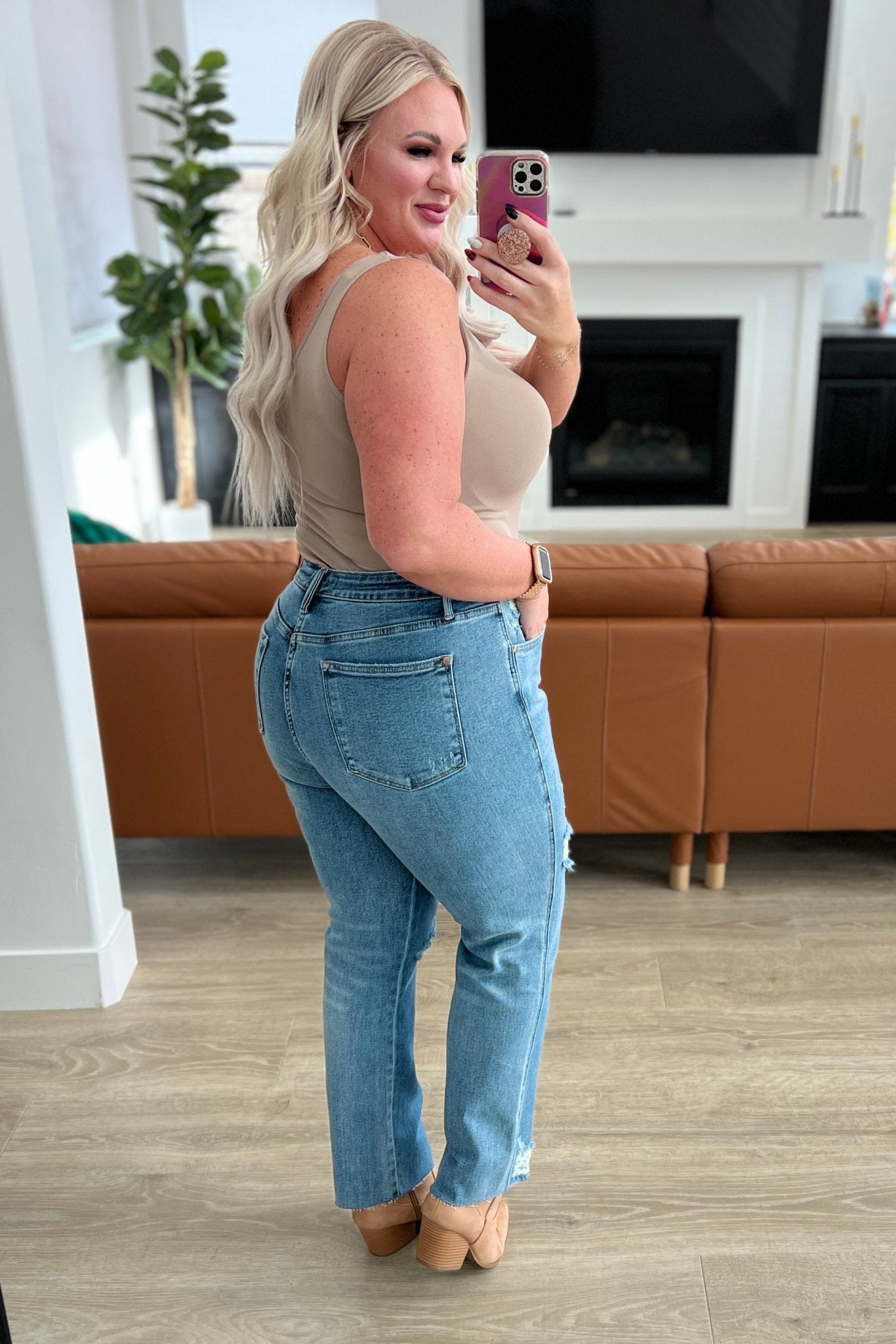 Nora High Rise Rigid Magic Destroy Slim Straight Jeans (Online Exclusive) - Uptown Boutique Ramona