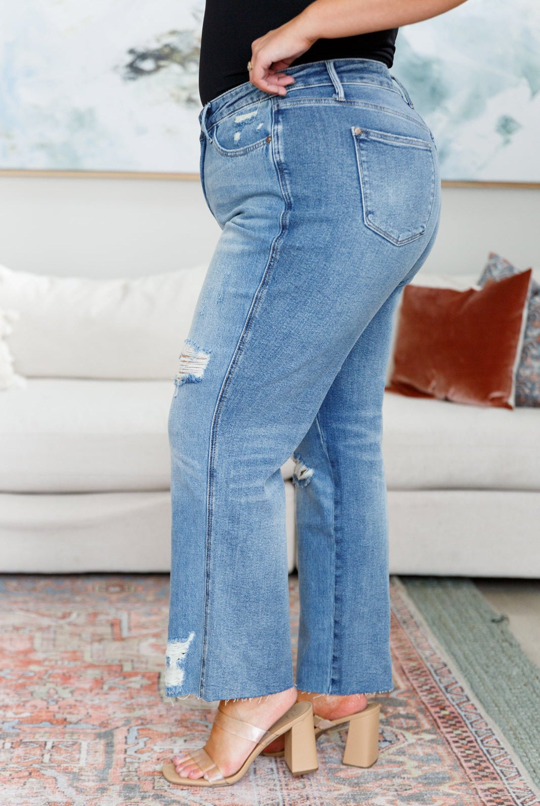 Nora High Rise Rigid Magic Destroy Slim Straight Jeans (Online Exclusive) - Uptown Boutique Ramona