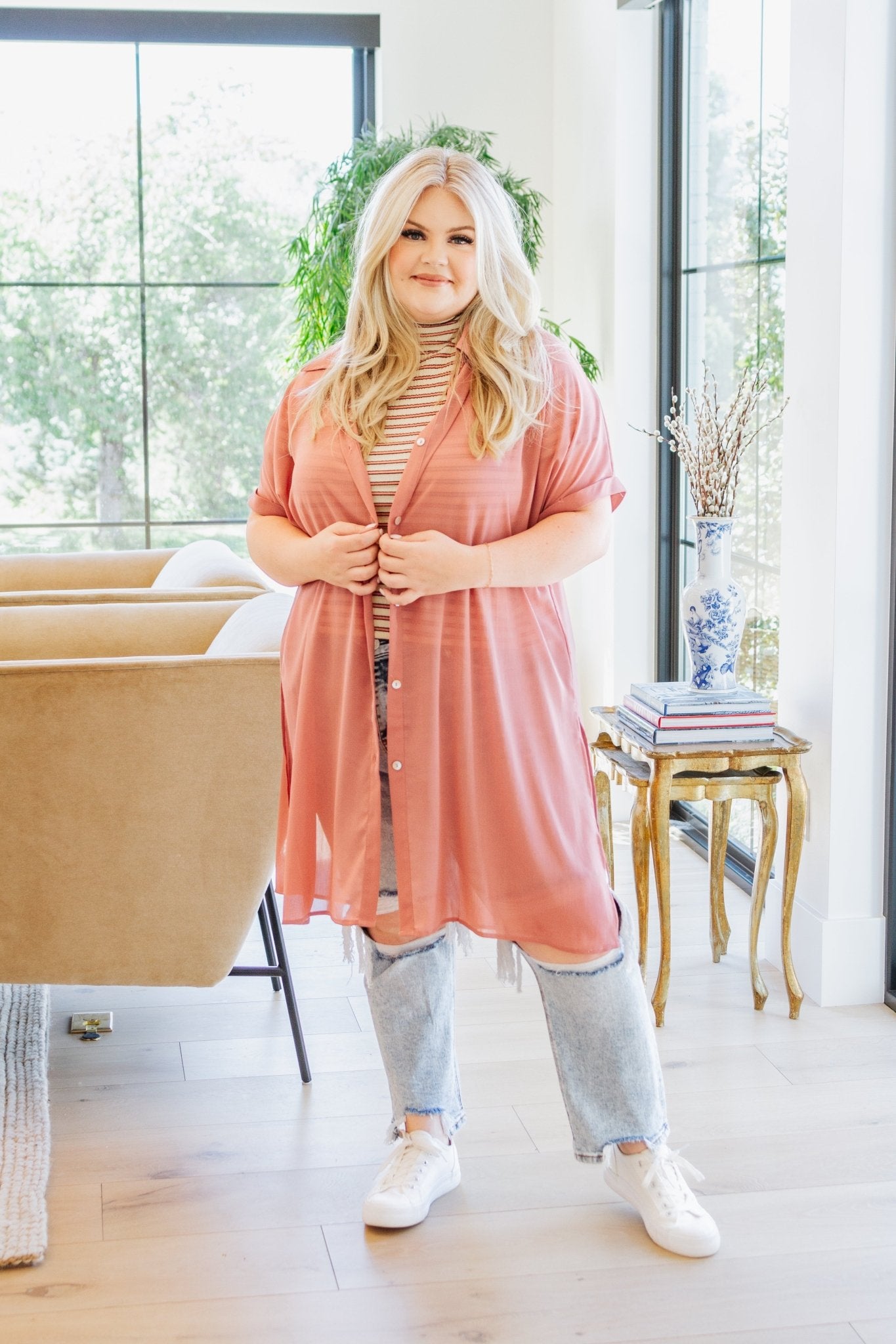 Nostalgic Note Striped Mock Neck Top (Online Exclusive) - Uptown Boutique Ramona