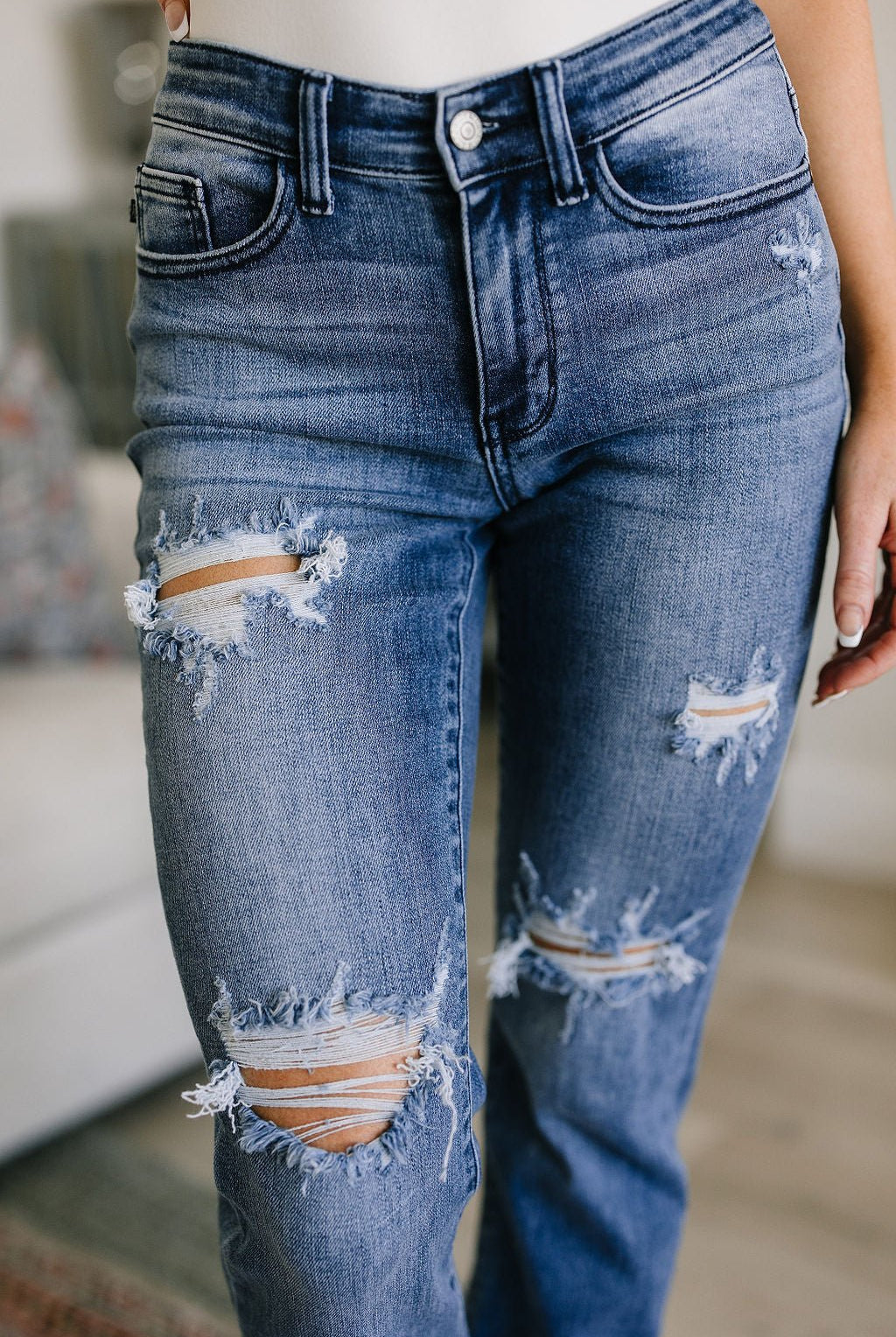 O'Hara Destroyed Straight Jeans - Uptown Boutique Ramona