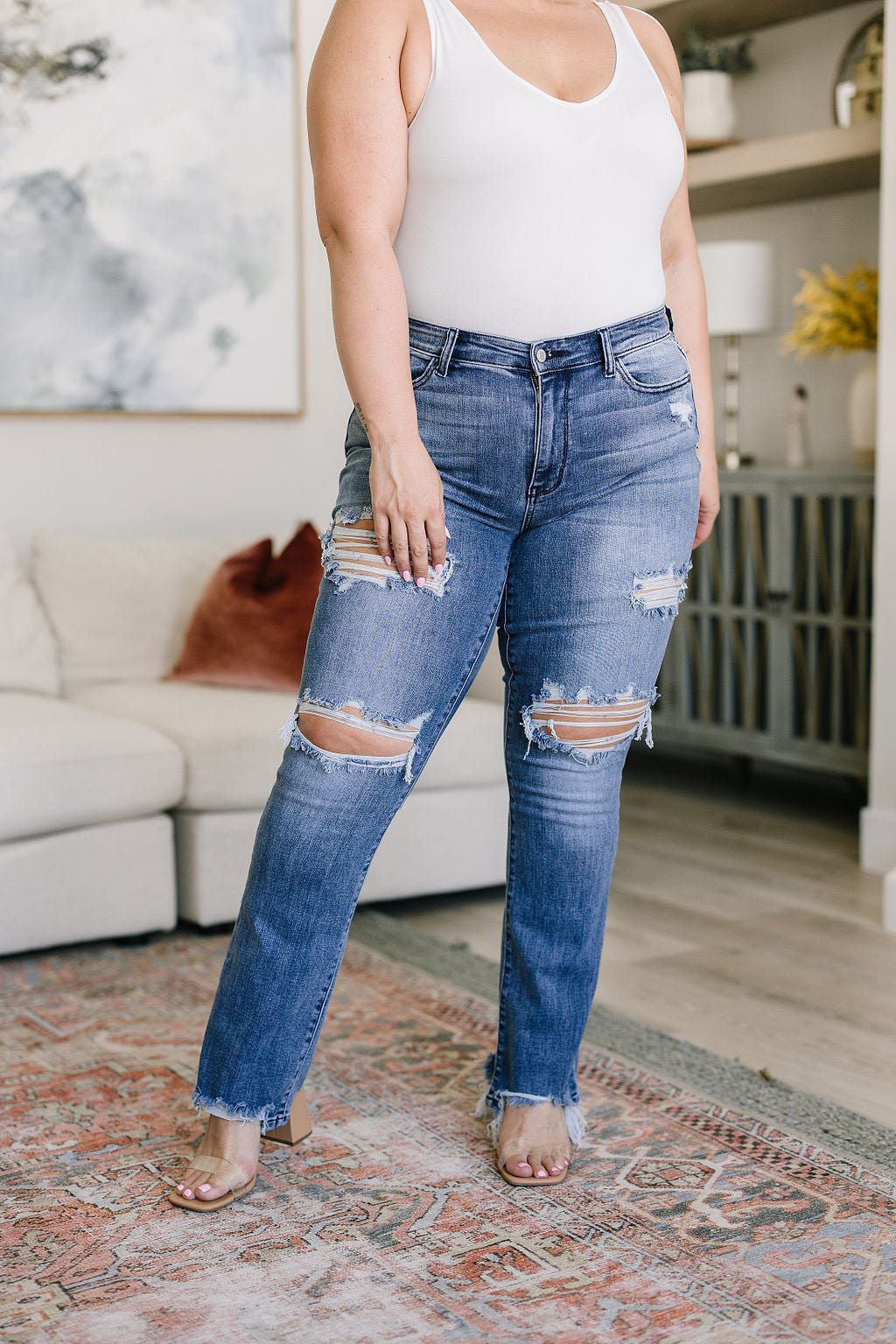 O'Hara Destroyed Straight Jeans - Uptown Boutique Ramona