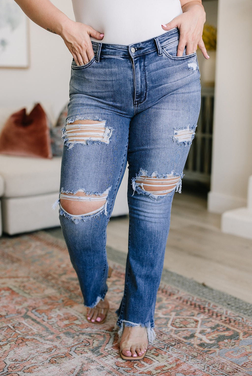 O'Hara Destroyed Straight Jeans - Uptown Boutique Ramona