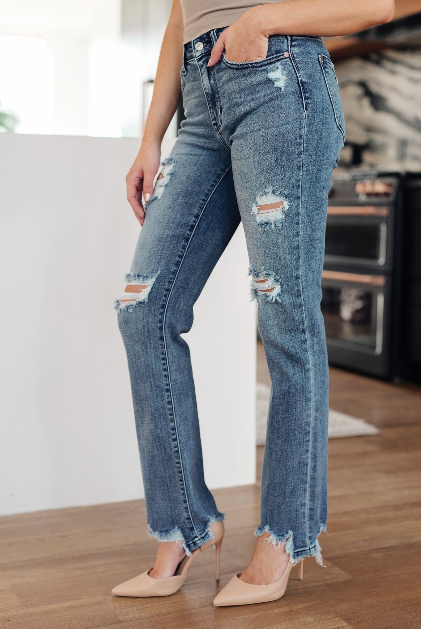 O'Hara Destroyed Straight Jeans - Uptown Boutique Ramona