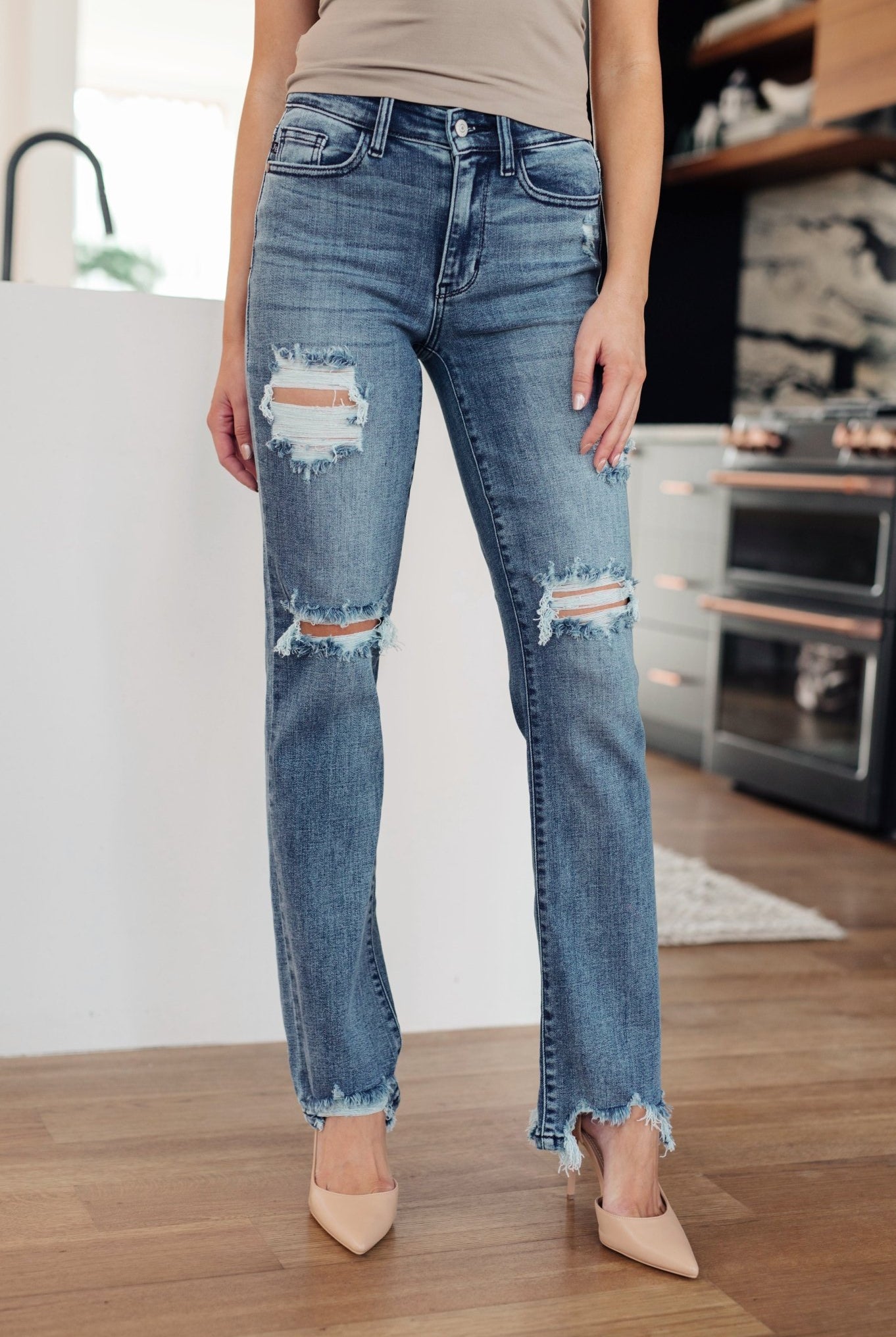 O'Hara Destroyed Straight Jeans - Uptown Boutique Ramona