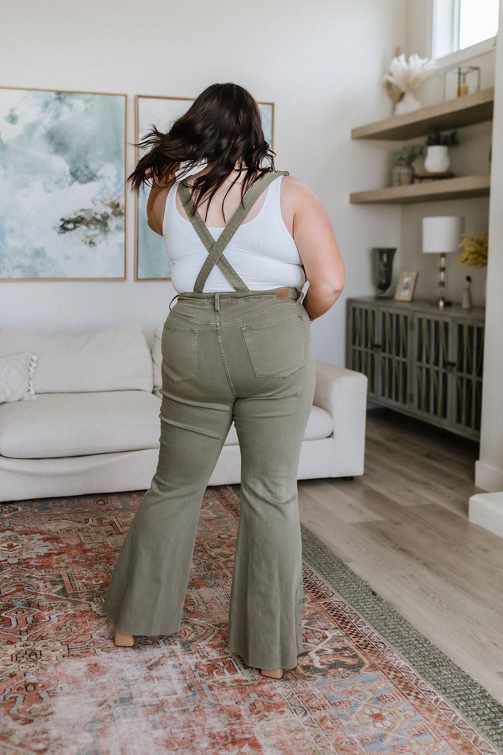 Olivia Control Top Release Hem Overalls in Olive (Online Exclusive) - Uptown Boutique Ramona