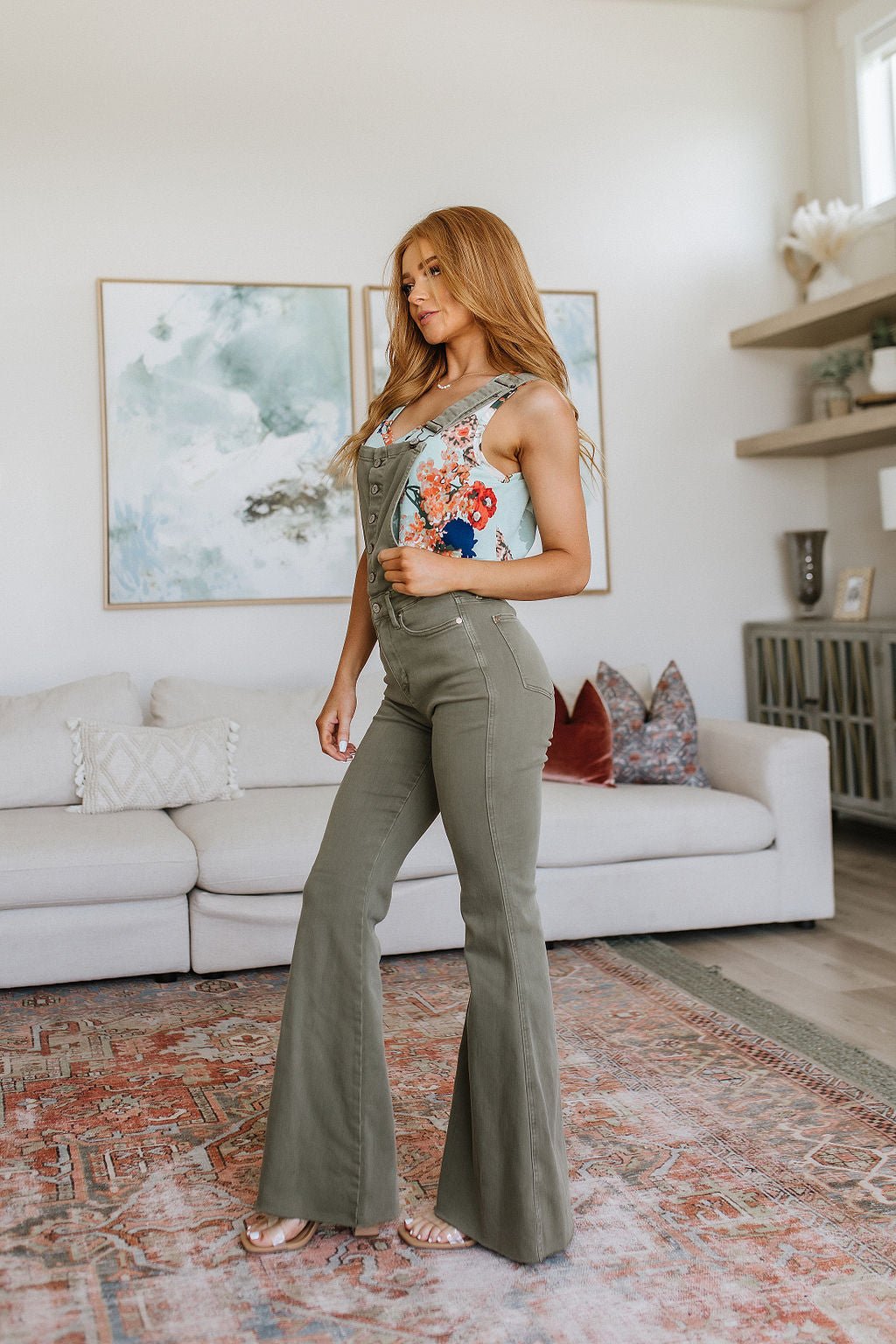 Olivia Control Top Release Hem Overalls in Olive (Online Exclusive) - Uptown Boutique Ramona