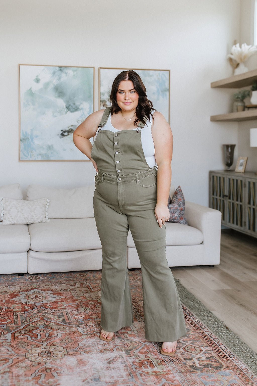 Olivia Control Top Release Hem Overalls in Olive (Online Exclusive) - Uptown Boutique Ramona