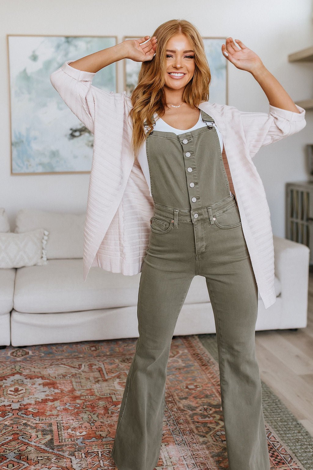 Olivia Control Top Release Hem Overalls in Olive (Online Exclusive) - Uptown Boutique Ramona