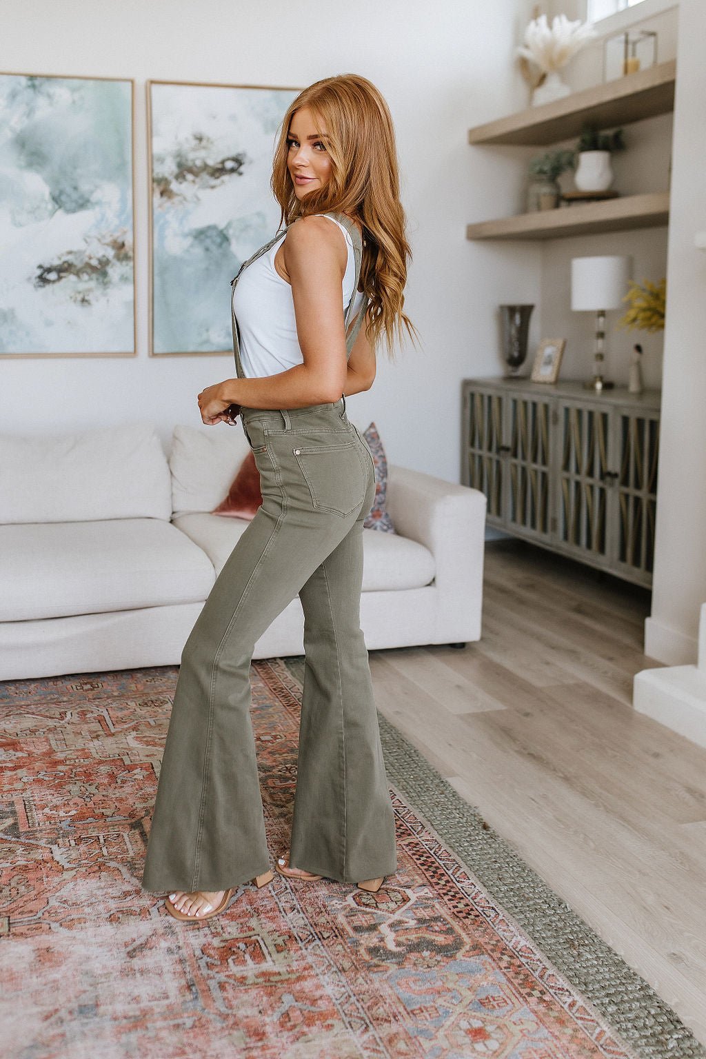 Olivia Control Top Release Hem Overalls in Olive (Online Exclusive) - Uptown Boutique Ramona