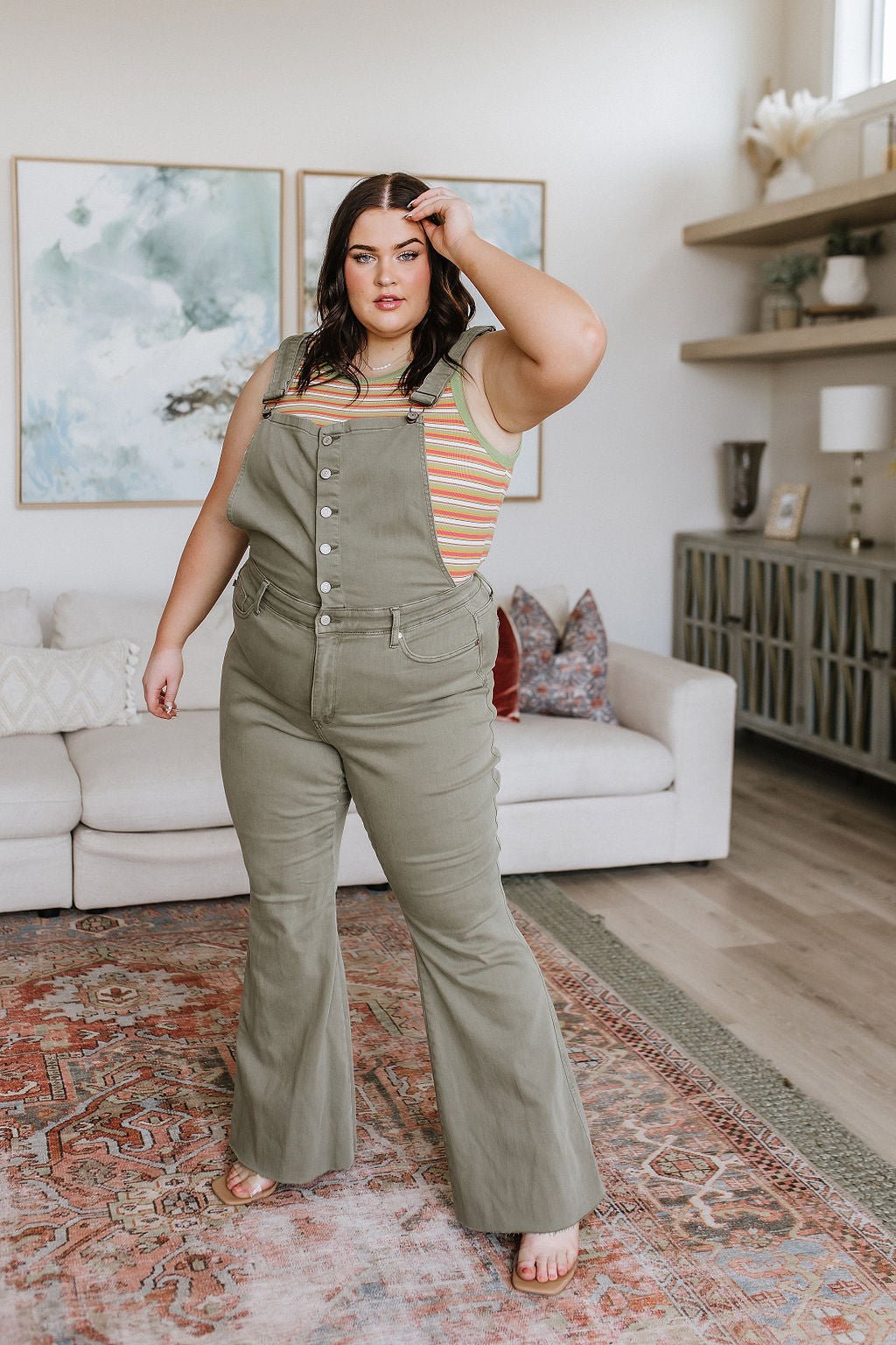 Olivia Control Top Release Hem Overalls in Olive (Online Exclusive) - Uptown Boutique Ramona